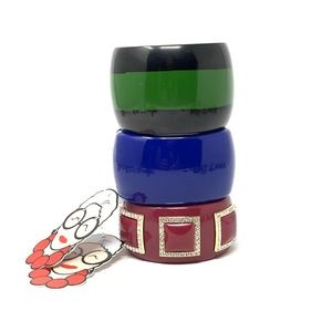 Iris Apfel Chunky Hinged Bracelets, & Green Lucite